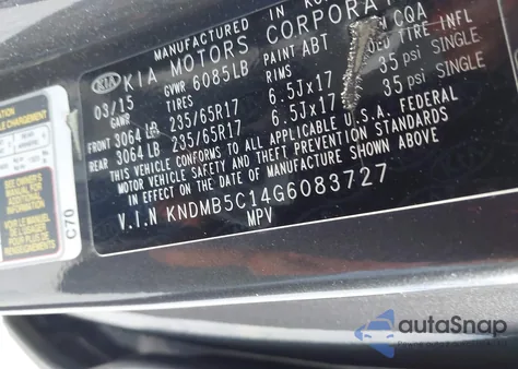 2016 Kia Sedona Lx from USA, damaged, VIN KNDMB5C14G6083727